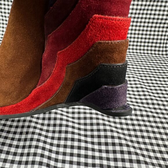 Miu Miu Vintage Y2K Suede Brown Rainbow Wedge Peep Toe Heel EU 38.5 / US 8.5 - Picture 5 of 7